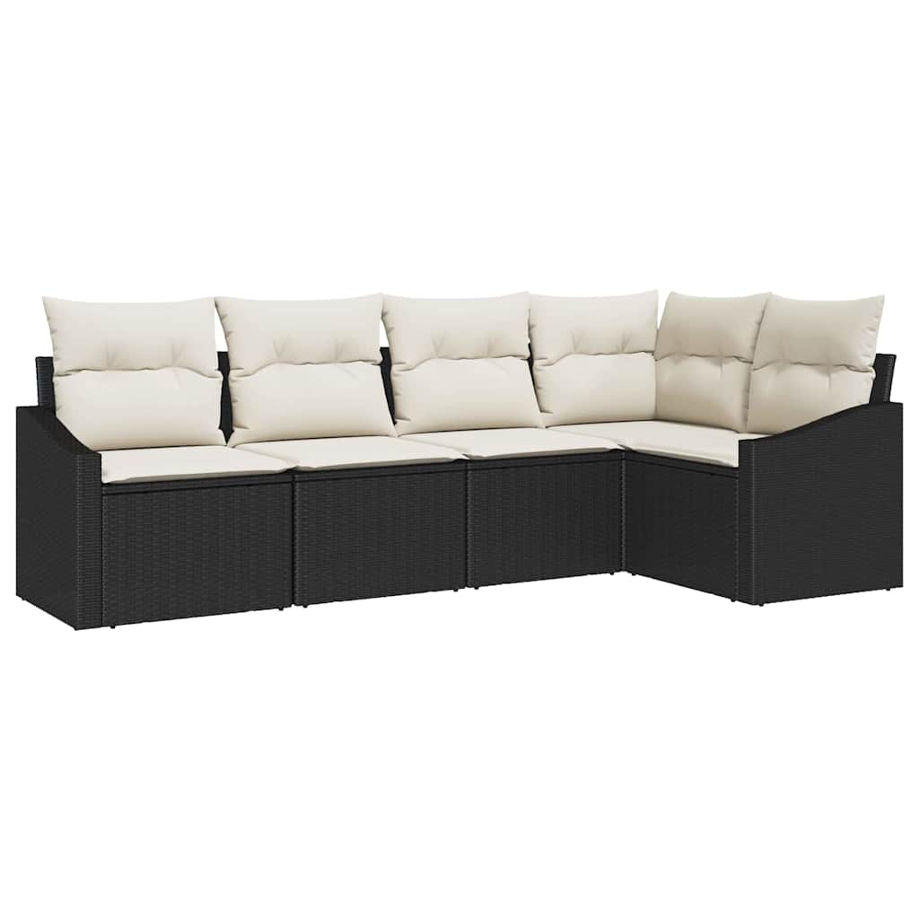 Tuinbankenset met kussen 5 pcs Zwart en Wit poly rattan is nu te koop bij PeponiXL, paradijselijk wonen!