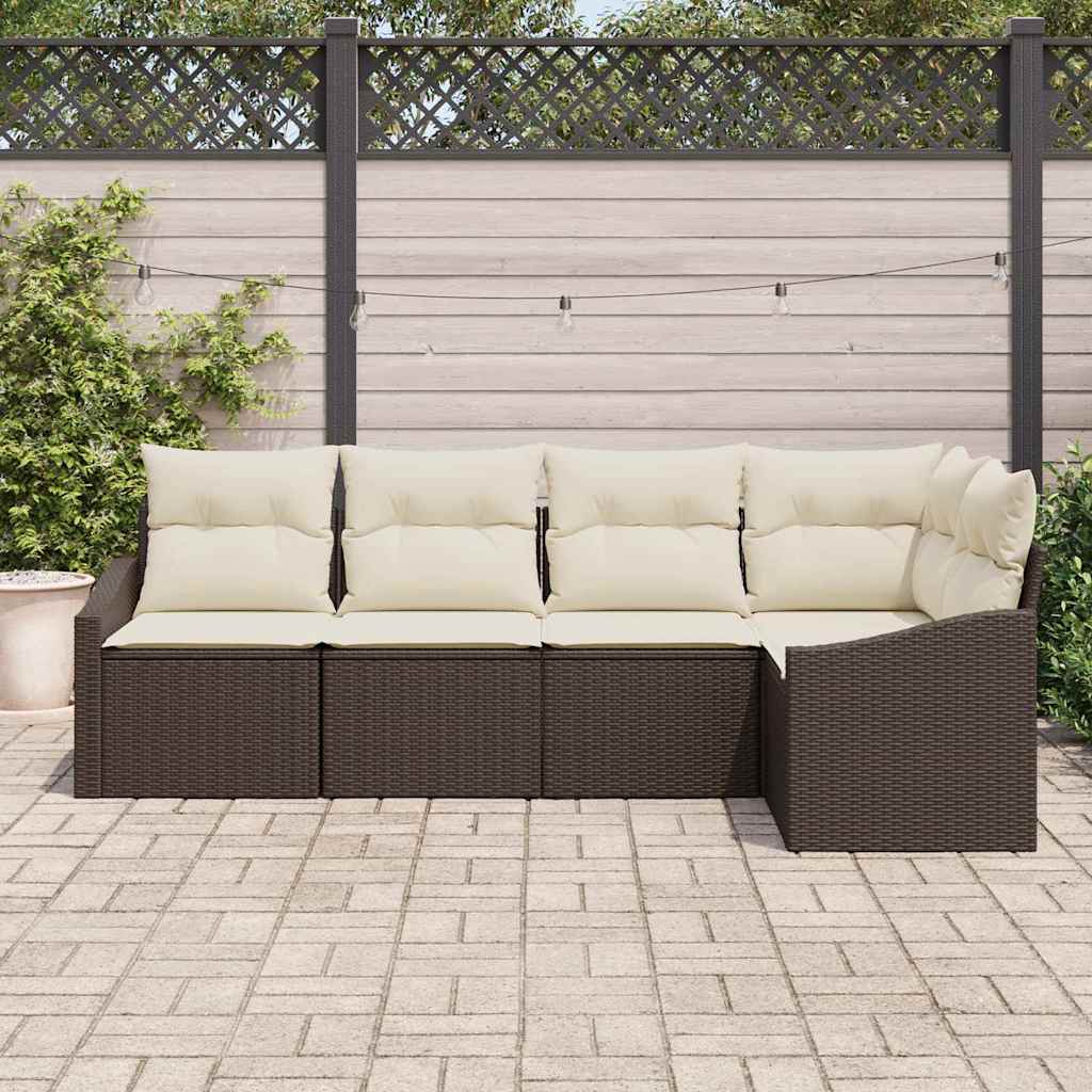 Tuinbankenset met kussen 5 pcs Bruin en wit poly rattan is nu te koop bij PeponiXL, paradijselijk wonen!
