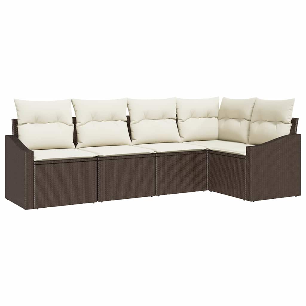 Tuinbankenset met kussen 5 pcs Bruin en wit poly rattan is nu te koop bij PeponiXL, paradijselijk wonen!