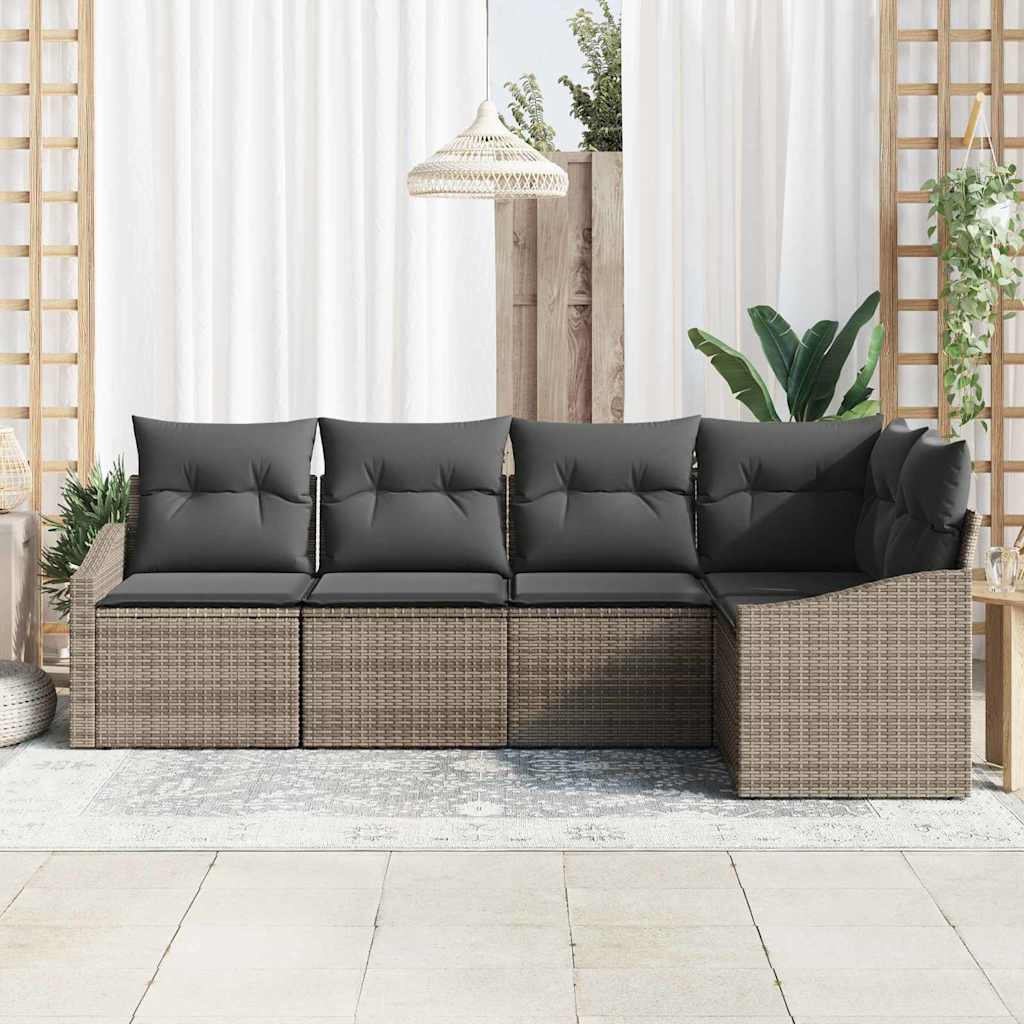 Tuinbankenset met kussen met opslag 5 pcs Grijs poly rattan is nu te koop bij PeponiXL, paradijselijk wonen!