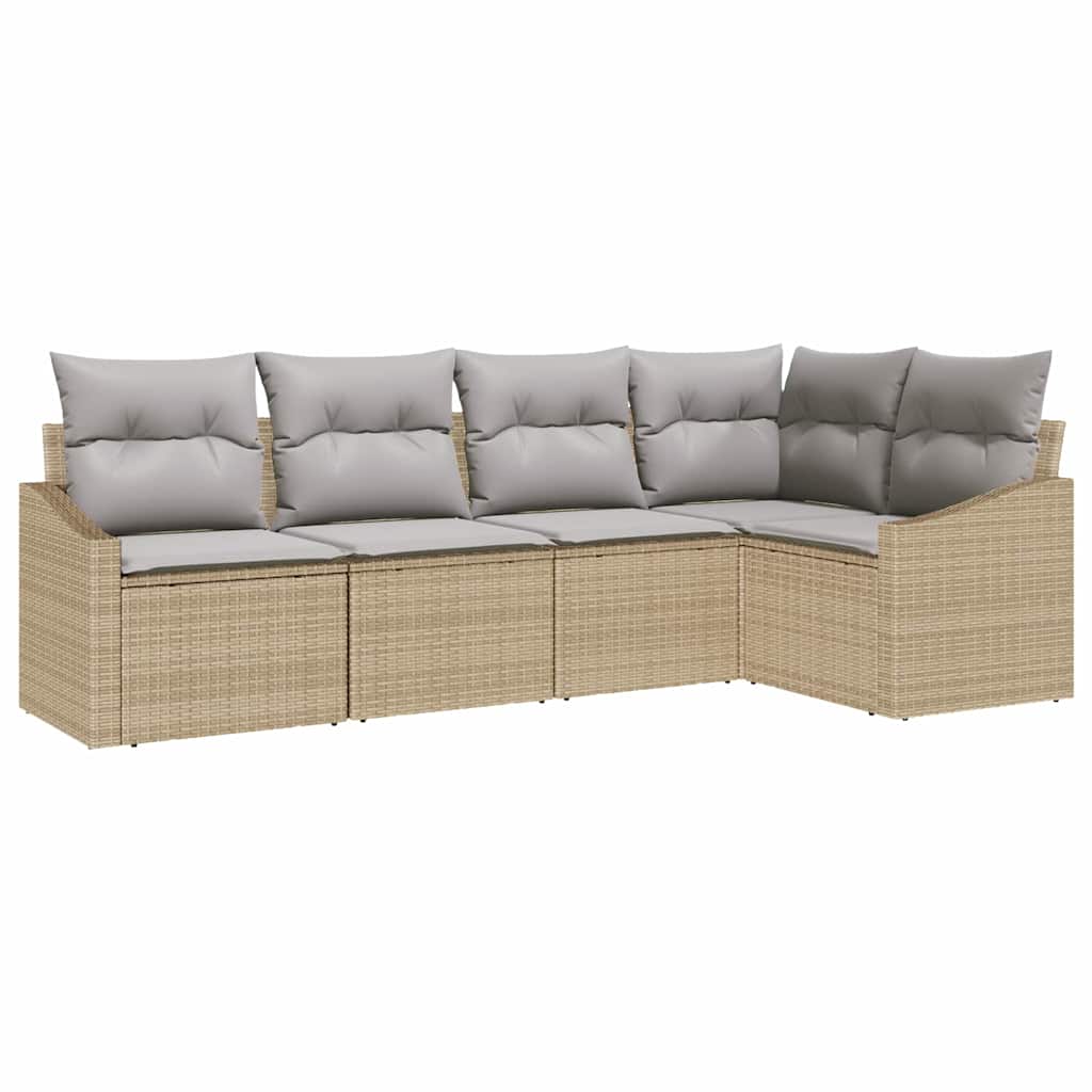 Tuinbankenset met kussen 5 pcs Beige en Licht Grijs poly rattan is nu te koop bij PeponiXL, paradijselijk wonen!