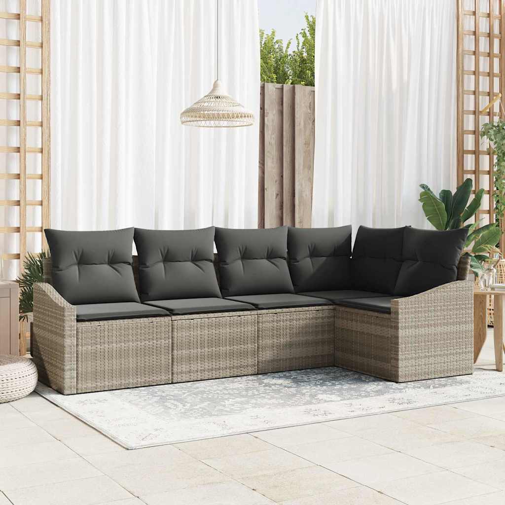 Tuinbankenset met kussen 5 pcs Lichtgrijs poly rattan is nu te koop bij PeponiXL, paradijselijk wonen!