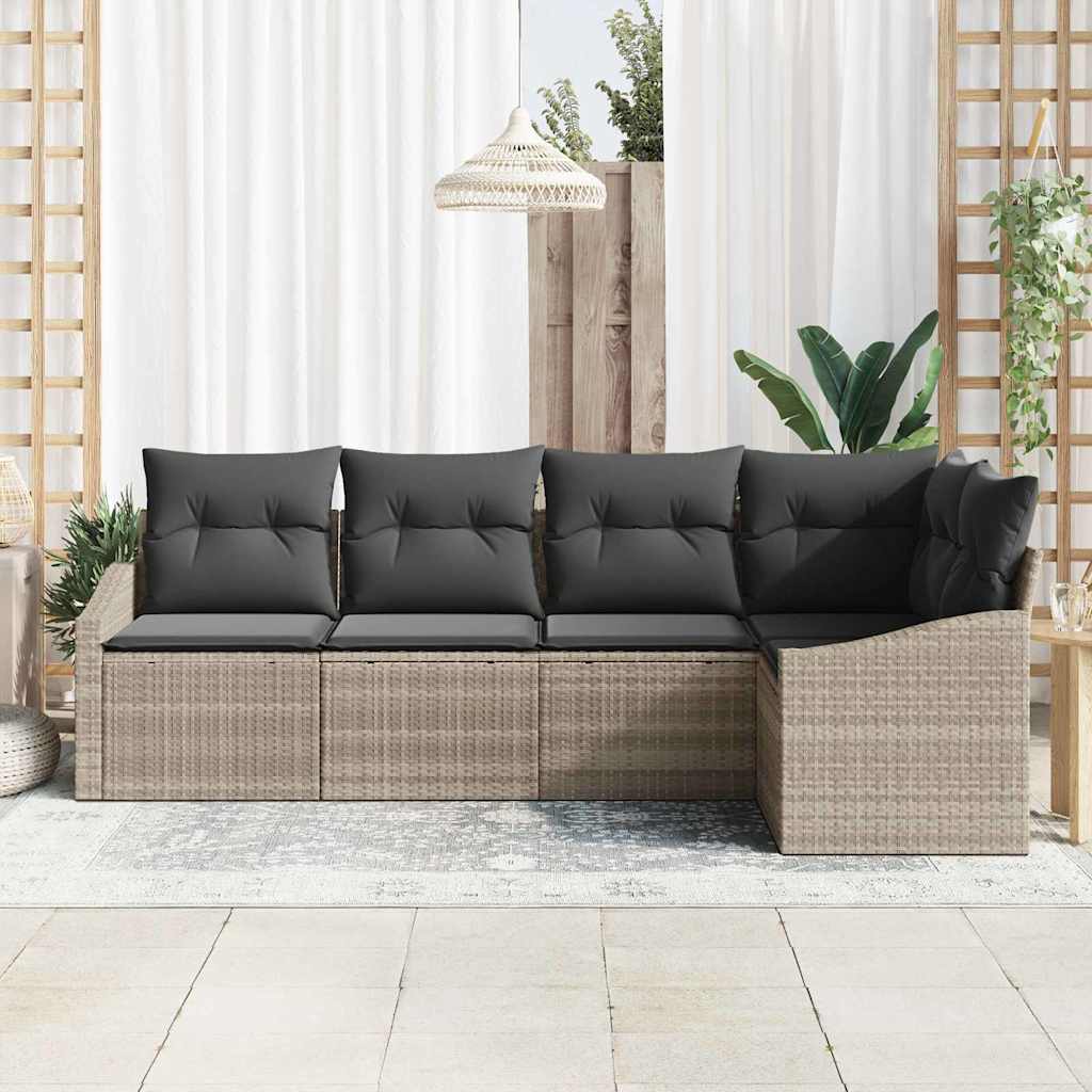 Tuinbankenset met kussen 5 pcs Lichtgrijs poly rattan is nu te koop bij PeponiXL, paradijselijk wonen!