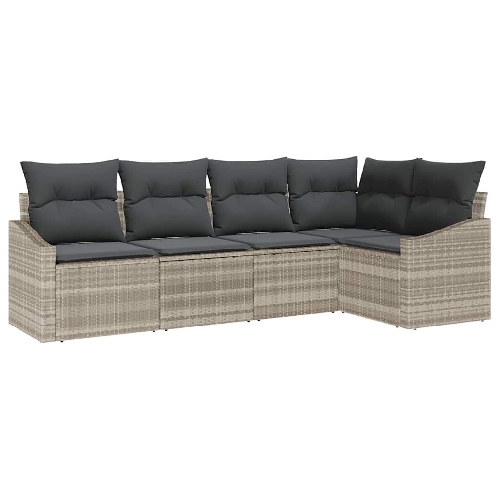 Tuinbankenset met kussen 5 pcs Lichtgrijs poly rattan is nu te koop bij PeponiXL, paradijselijk wonen!