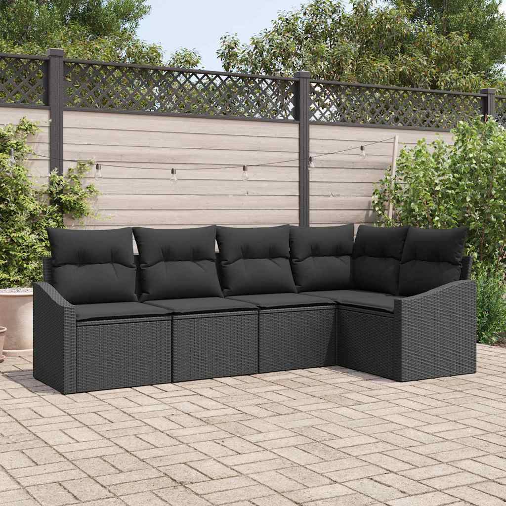Tuinbankenset met kussen met opslag 5 pcs Zwart poly rattan is nu te koop bij PeponiXL, paradijselijk wonen!