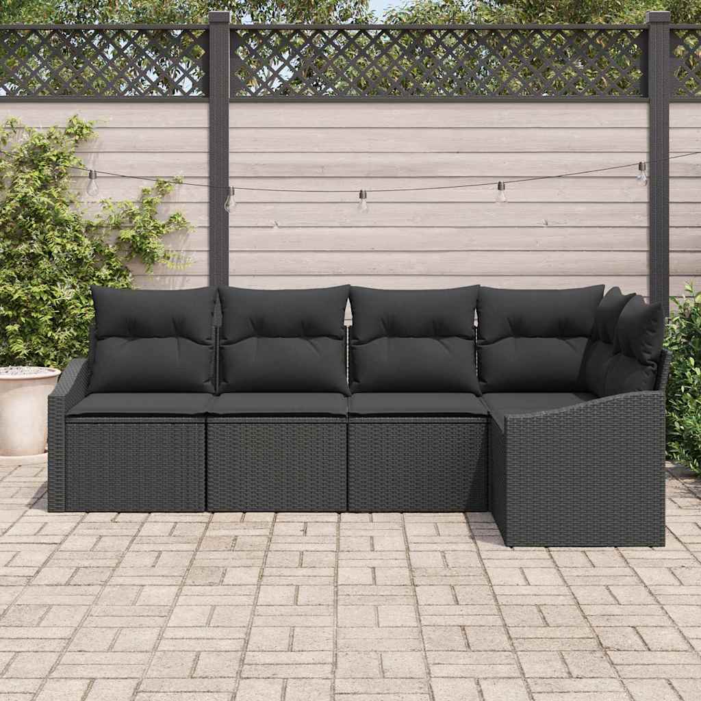 Tuinbankenset met kussen met opslag 5 pcs Zwart poly rattan is nu te koop bij PeponiXL, paradijselijk wonen!