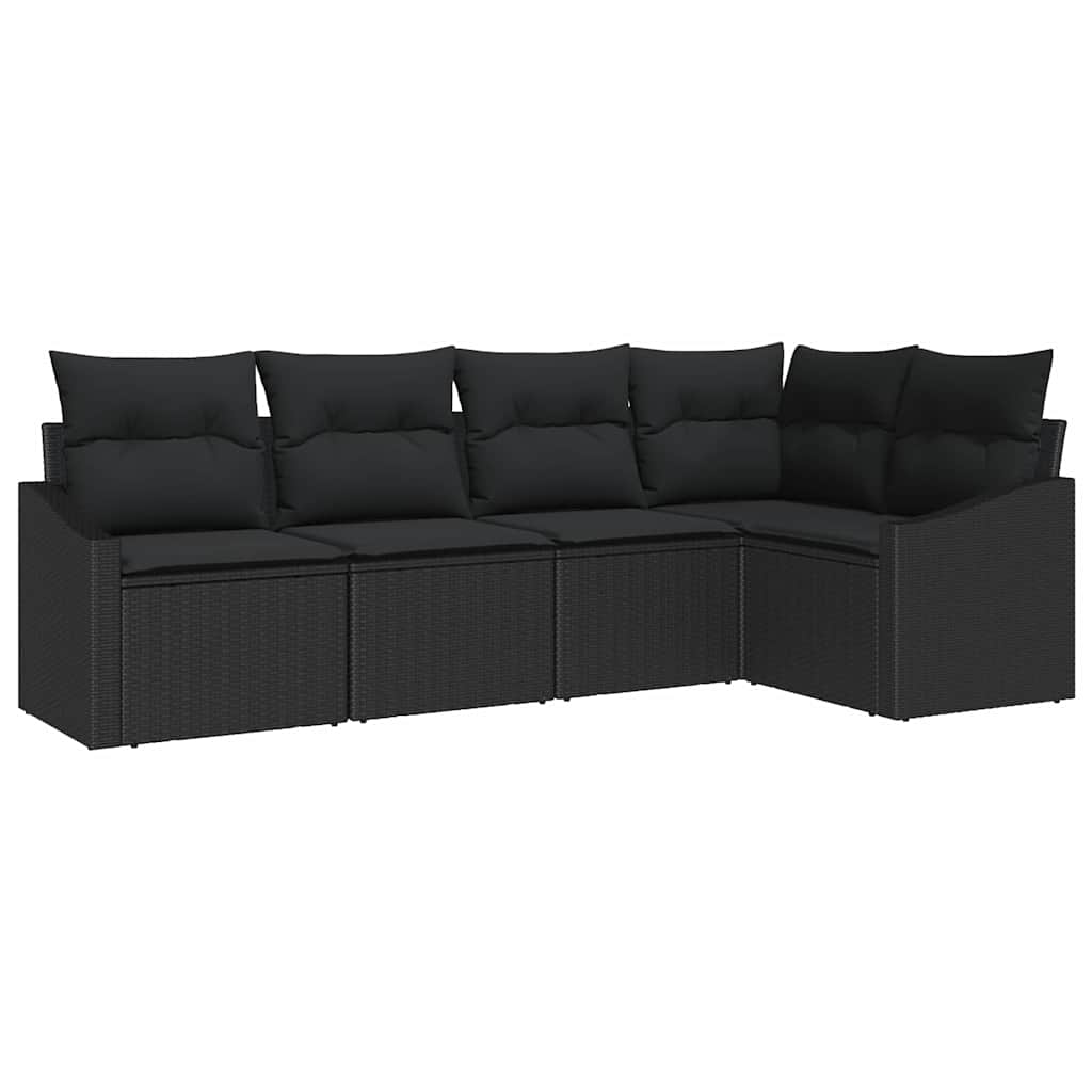 Tuinbankenset met kussen met opslag 5 pcs Zwart poly rattan is nu te koop bij PeponiXL, paradijselijk wonen!