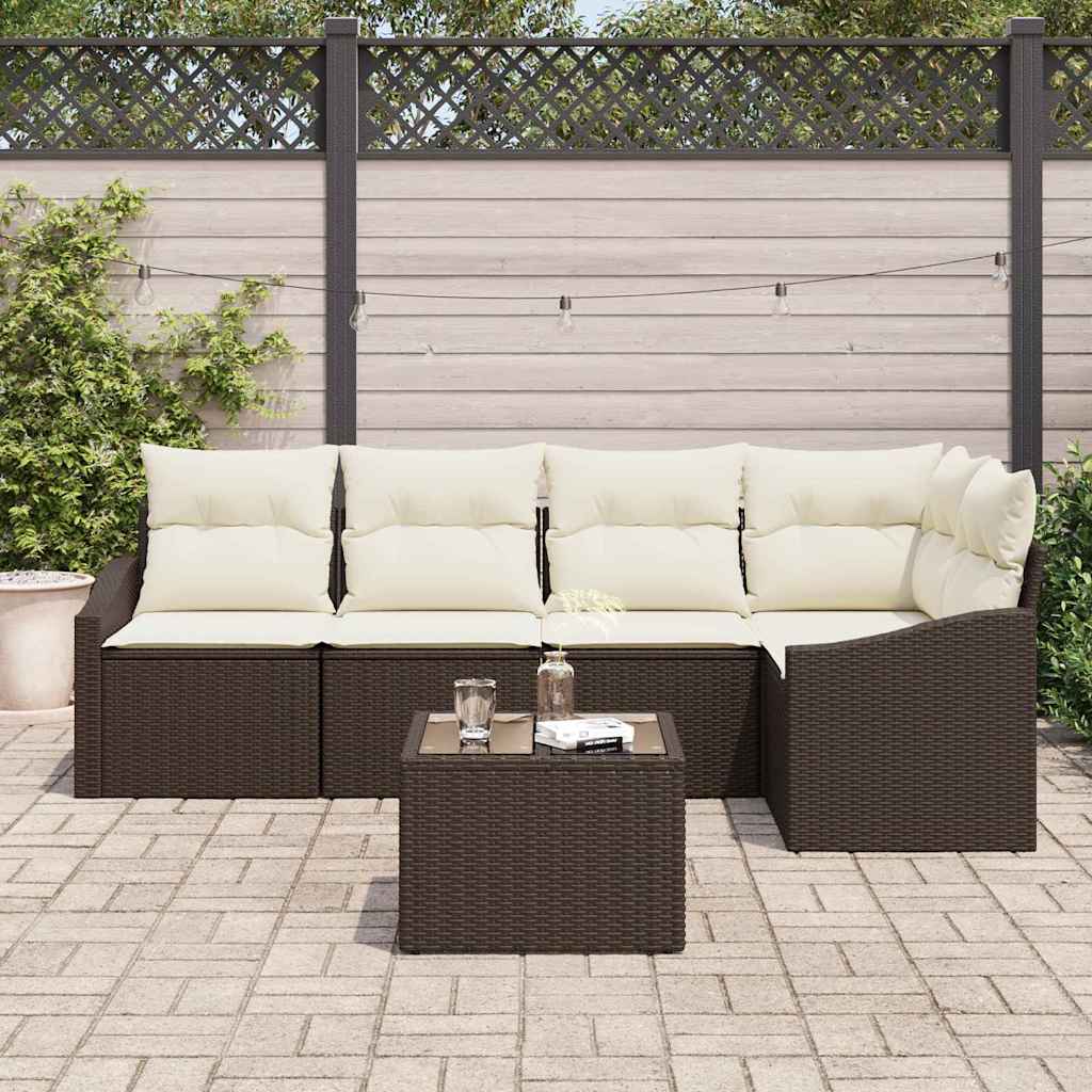 Tuinbankenset met kussen 6 pcs Bruin en Crème poly rattan is nu te koop bij PeponiXL, paradijselijk wonen!