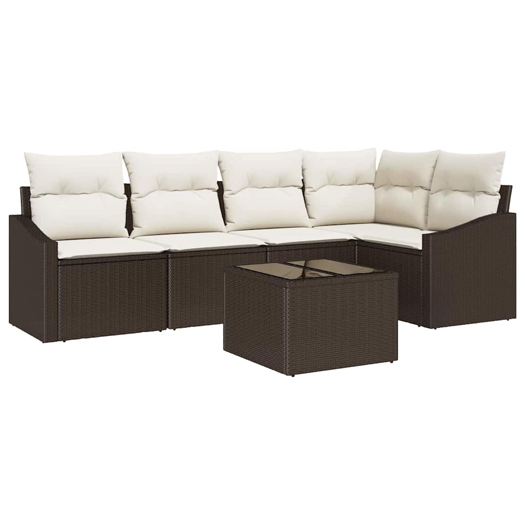 Tuinbankenset met kussen 6 pcs Bruin en Crème poly rattan is nu te koop bij PeponiXL, paradijselijk wonen!