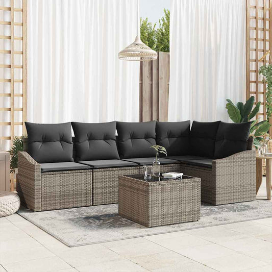 Tuinbankenset met kussen 6 pcs Lichtgrijs poly rattan is nu te koop bij PeponiXL, paradijselijk wonen!