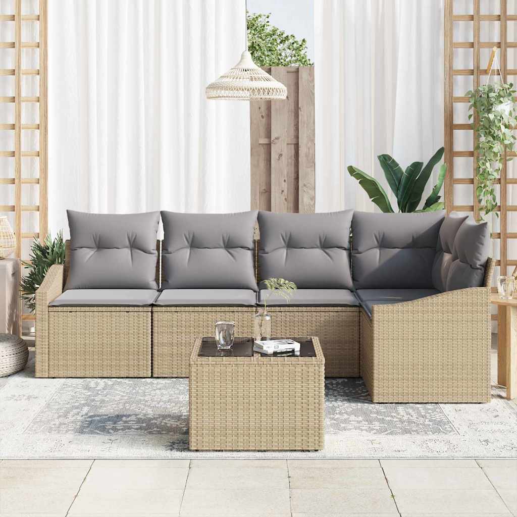 Tuinbankenset met kussen 6 pcs Beige en Licht Grijs poly rattan is nu te koop bij PeponiXL, paradijselijk wonen!