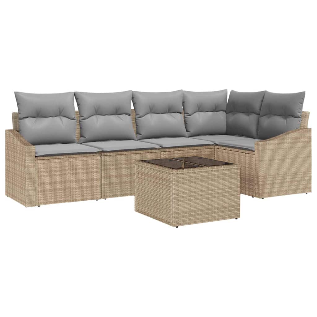 Tuinbankenset met kussen 6 pcs Beige en Licht Grijs poly rattan is nu te koop bij PeponiXL, paradijselijk wonen!