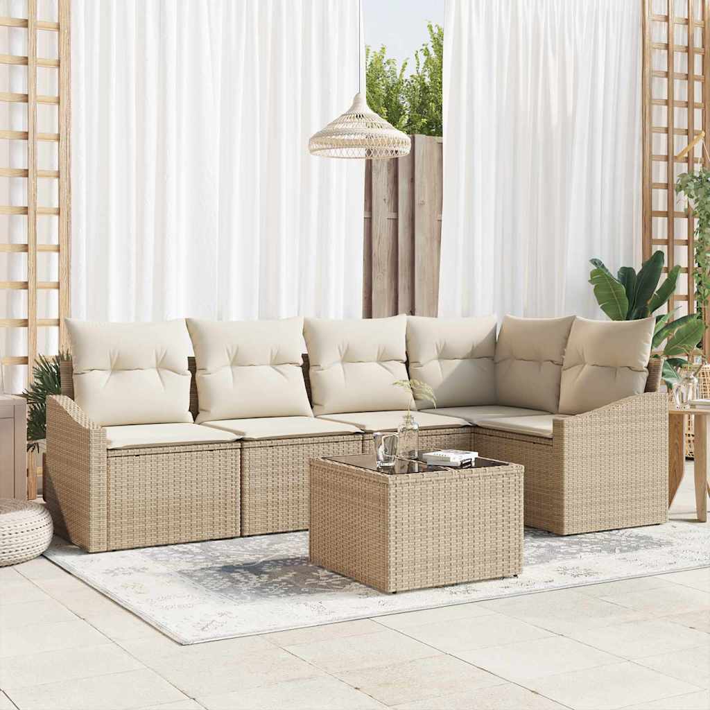 Tuinbankenset met kussen 6 pcs Beige en Crème poly rattan is nu te koop bij PeponiXL, paradijselijk wonen!