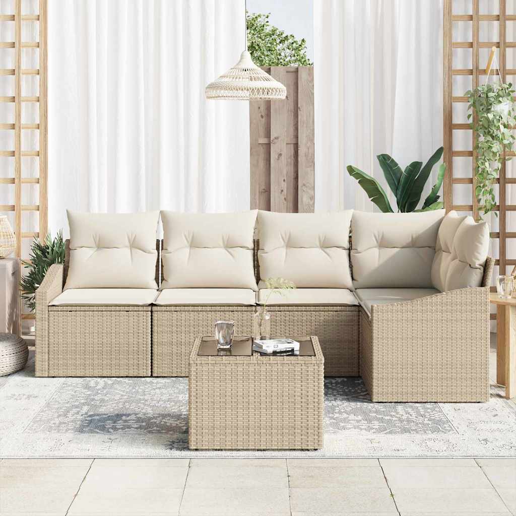 Tuinbankenset met kussen 6 pcs Beige en Crème poly rattan is nu te koop bij PeponiXL, paradijselijk wonen!