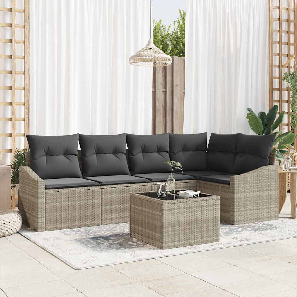 Tuinbankenset met kussen 6 pcs Lichtgrijs poly rattan is nu te koop bij PeponiXL, paradijselijk wonen!