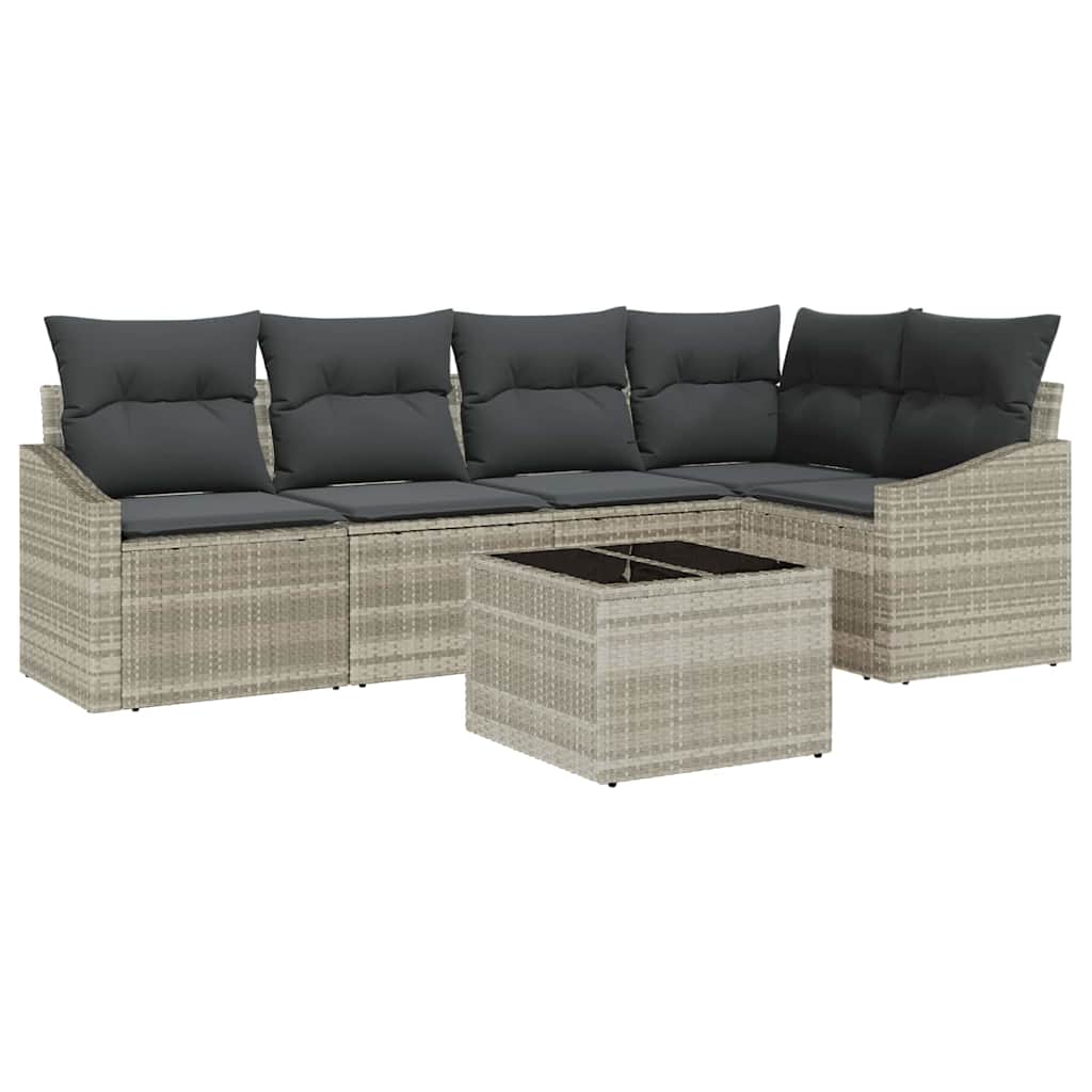 Tuinbankenset met kussen 6 pcs Lichtgrijs poly rattan is nu te koop bij PeponiXL, paradijselijk wonen!