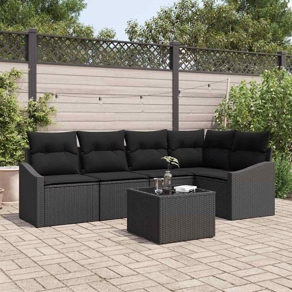 Tuinbankenset met kussen met opslag 6 pcs Zwart poly rattan is nu te koop bij PeponiXL, paradijselijk wonen!