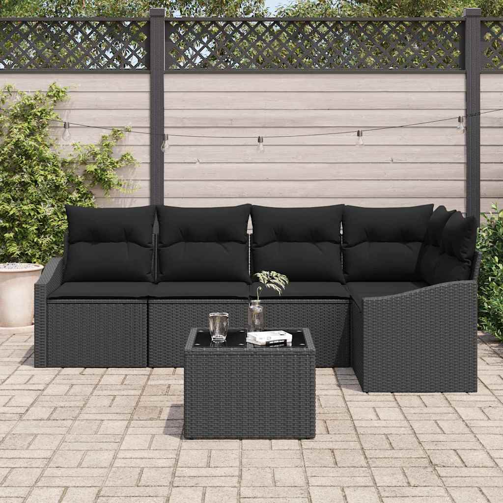 Tuinbankenset met kussen met opslag 6 pcs Zwart poly rattan is nu te koop bij PeponiXL, paradijselijk wonen!