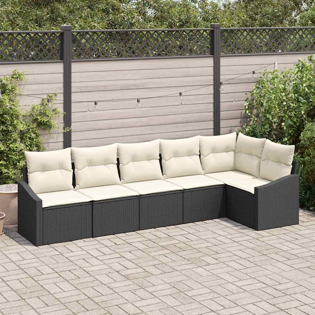 Tuinbankenset met kussen 6 pcs Zwart en Wit poly rattan is nu te koop bij PeponiXL, paradijselijk wonen!