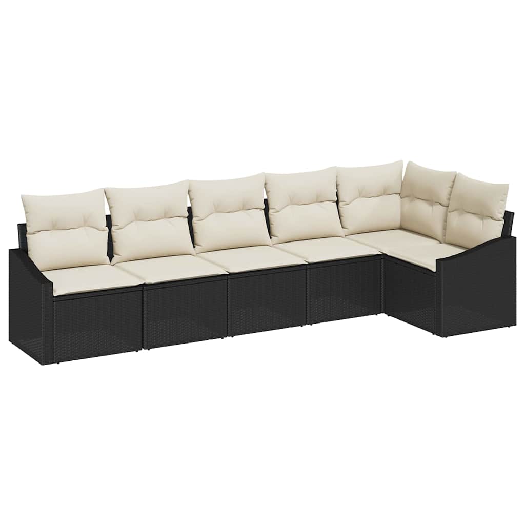 Tuinbankenset met kussen 6 pcs Zwart en Wit poly rattan is nu te koop bij PeponiXL, paradijselijk wonen!