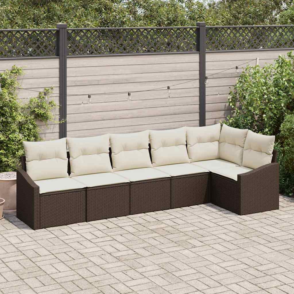 Tuinbankenset met kussen 6 pcs Bruin en wit poly rattan is nu te koop bij PeponiXL, paradijselijk wonen!