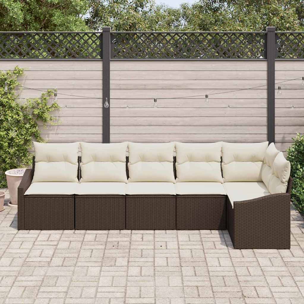 Tuinbankenset met kussen 6 pcs Bruin en wit poly rattan is nu te koop bij PeponiXL, paradijselijk wonen!