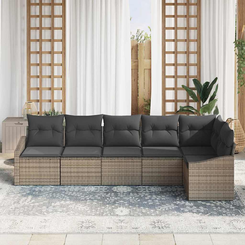 Tuinbankenset met kussen met opslag 6 pcs Grijs poly rattan is nu te koop bij PeponiXL, paradijselijk wonen!