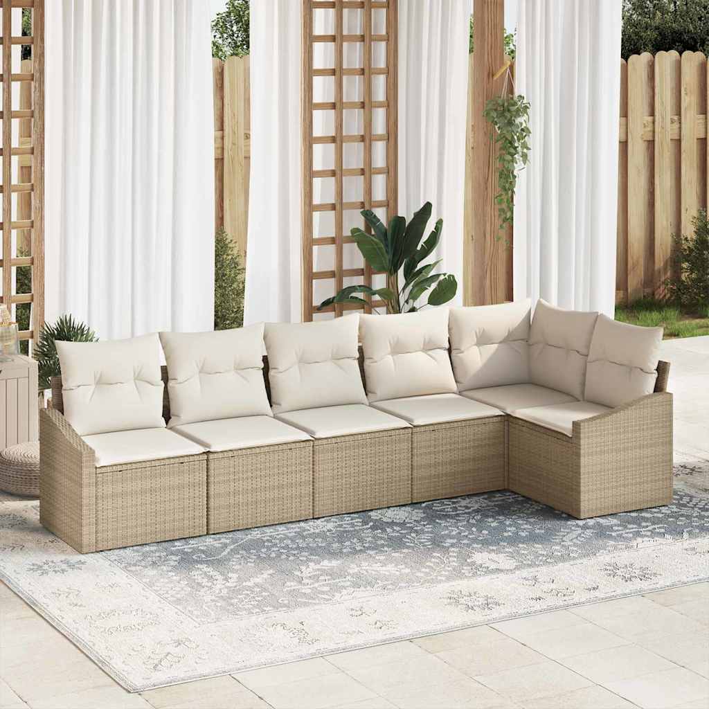 Tuinbankenset met kussen 6 pcs Beige en Wit poly rattan is nu te koop bij PeponiXL, paradijselijk wonen!