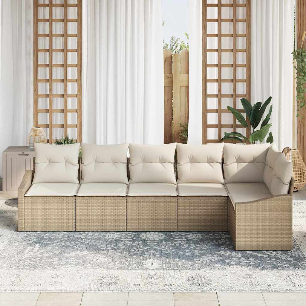 Tuinbankenset met kussen 6 pcs Beige en Wit poly rattan is nu te koop bij PeponiXL, paradijselijk wonen!