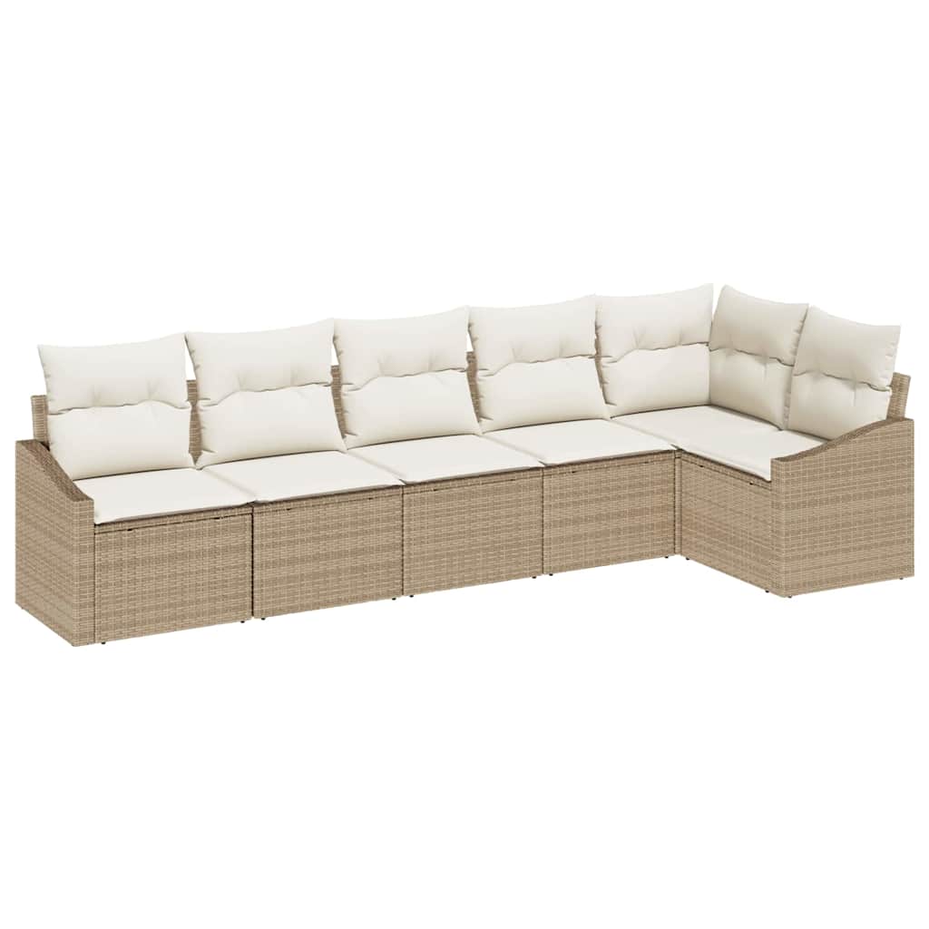 Tuinbankenset met kussen 6 pcs Beige en Wit poly rattan is nu te koop bij PeponiXL, paradijselijk wonen!