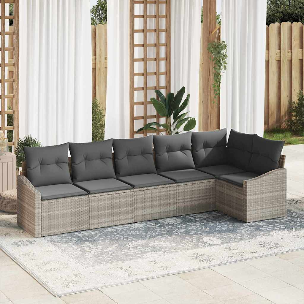 Tuinbankenset met kussen 6 pcs Lichtgrijs poly rattan is nu te koop bij PeponiXL, paradijselijk wonen!