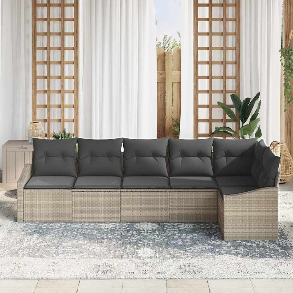 Tuinbankenset met kussen 6 pcs Lichtgrijs poly rattan is nu te koop bij PeponiXL, paradijselijk wonen!