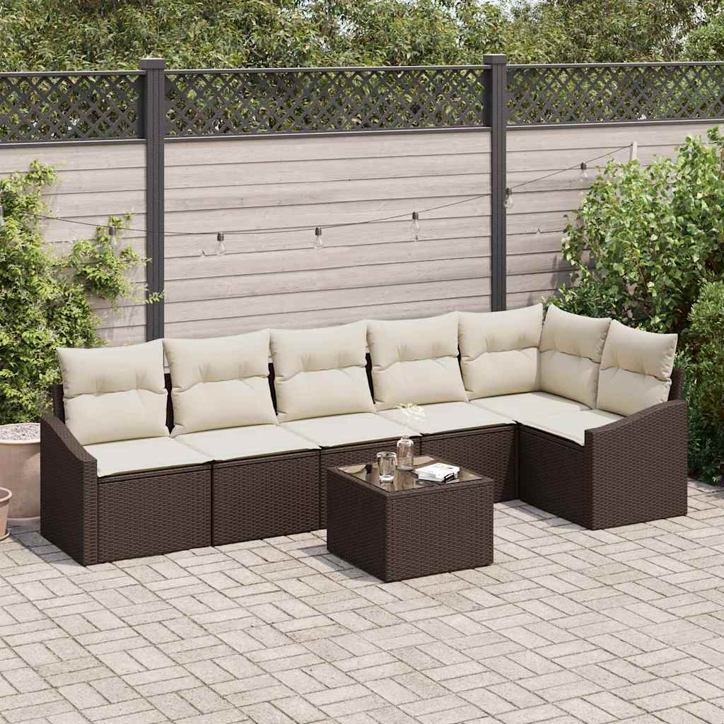 Tuinbankenset met kussen 7 pcs Bruin en Crème poly rattan is nu te koop bij PeponiXL, paradijselijk wonen!