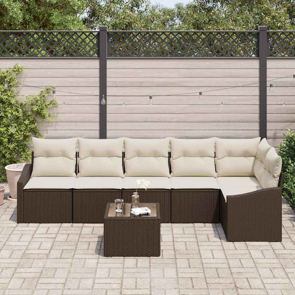 Tuinbankenset met kussen 7 pcs Bruin en Crème poly rattan is nu te koop bij PeponiXL, paradijselijk wonen!