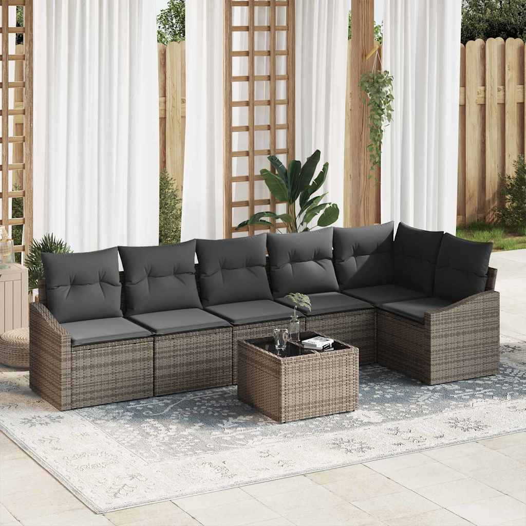 Tuinbankenset met kussen 7 pcs Lichtgrijs poly rattan is nu te koop bij PeponiXL, paradijselijk wonen!