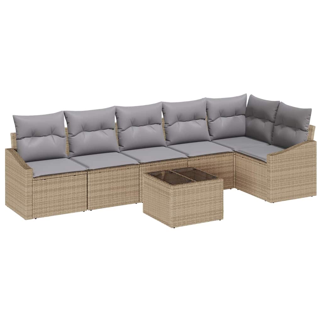 Tuinbankenset met kussen 7 pcs Beige en Licht Grijs poly rattan is nu te koop bij PeponiXL, paradijselijk wonen!