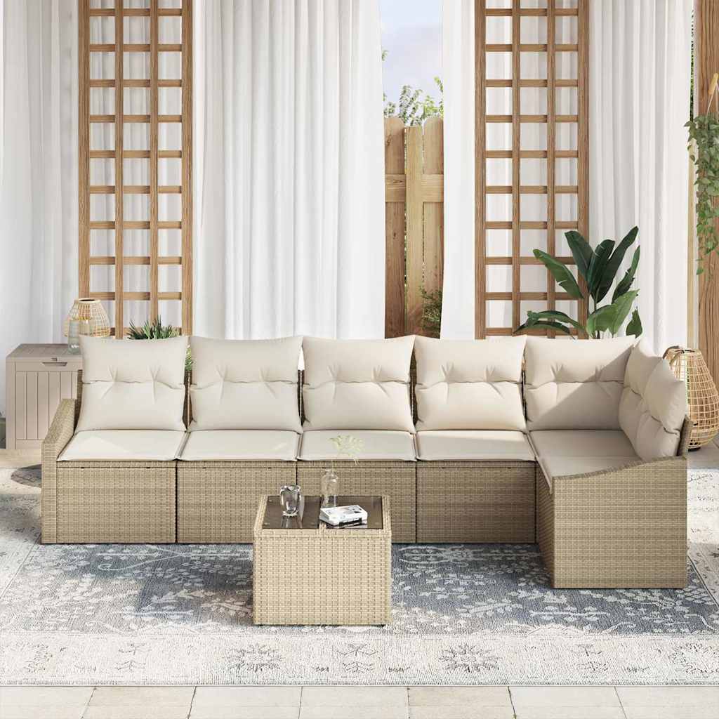 Tuinbankenset met kussen 7 pcs Beige en Crème poly rattan is nu te koop bij PeponiXL, paradijselijk wonen!