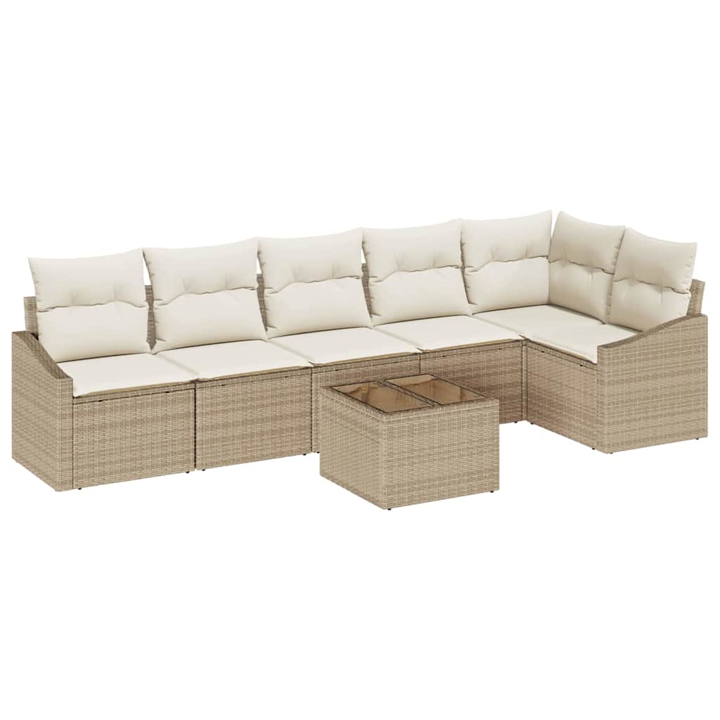 Tuinbankenset met kussen 7 pcs Beige en Crème poly rattan is nu te koop bij PeponiXL, paradijselijk wonen!