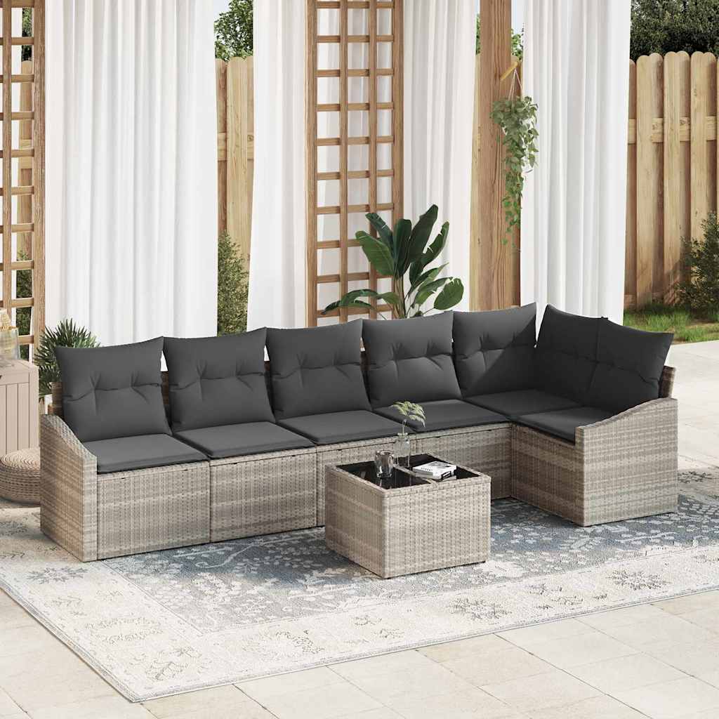 Tuinbankenset met kussen 7 pcs Lichtgrijs poly rattan is nu te koop bij PeponiXL, paradijselijk wonen!