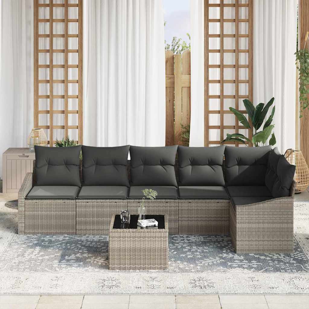 Tuinbankenset met kussen 7 pcs Lichtgrijs poly rattan is nu te koop bij PeponiXL, paradijselijk wonen!