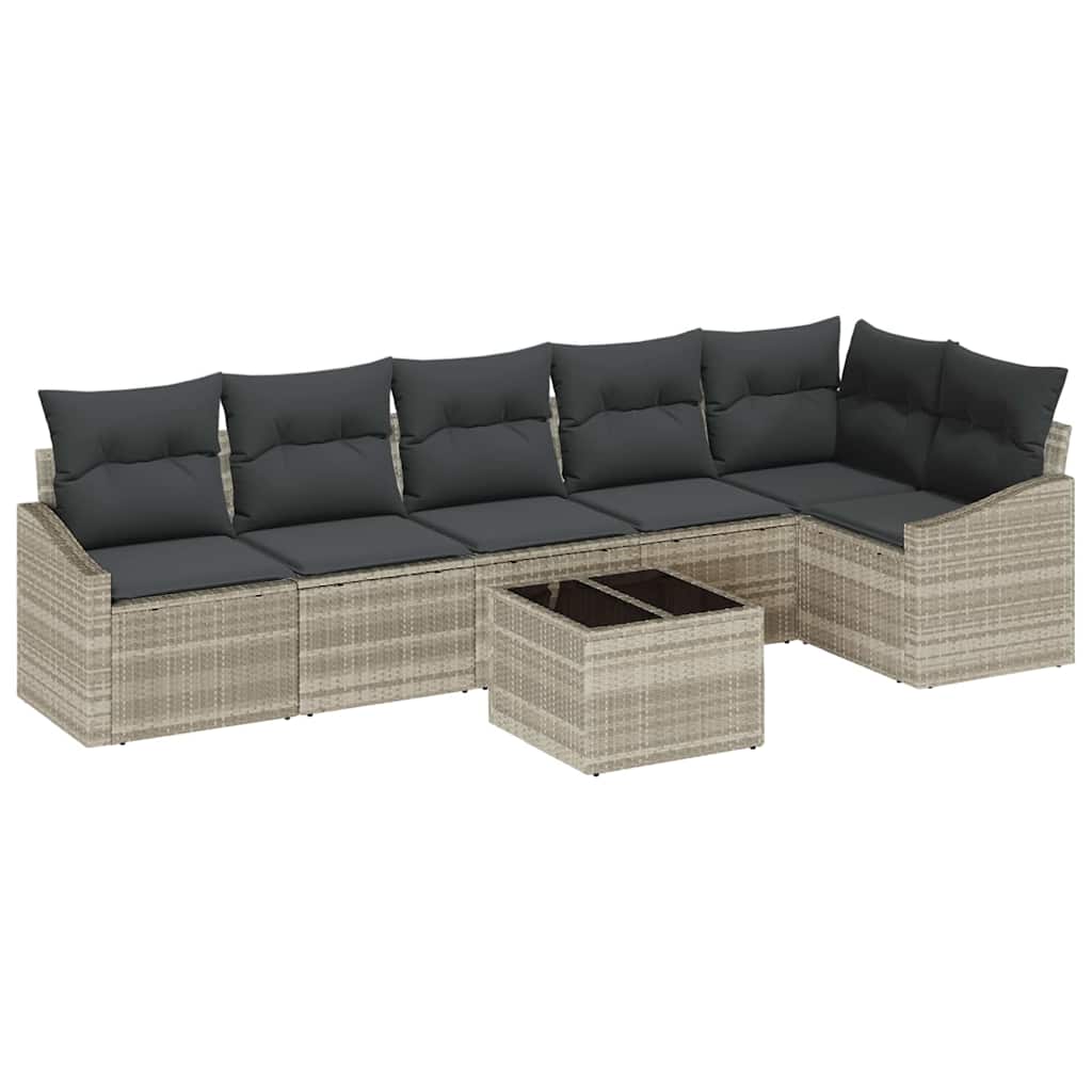Tuinbankenset met kussen 7 pcs Lichtgrijs poly rattan is nu te koop bij PeponiXL, paradijselijk wonen!