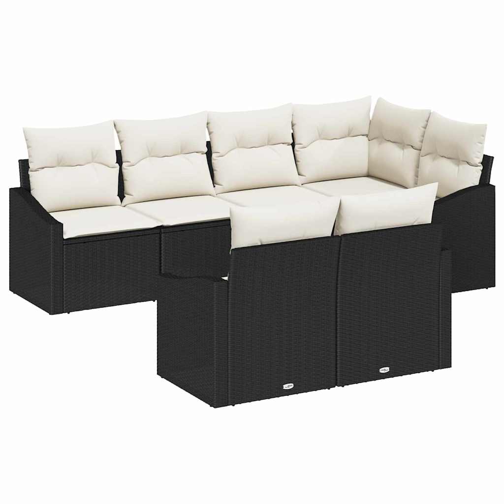 Tuinbankenset met kussen 7 pcs Zwart en Wit poly rattan is nu te koop bij PeponiXL, paradijselijk wonen!