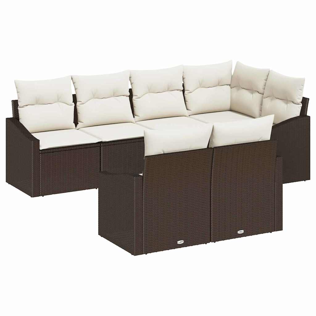 Tuinbankenset met kussen 7 pcs Bruin en wit poly rattan is nu te koop bij PeponiXL, paradijselijk wonen!