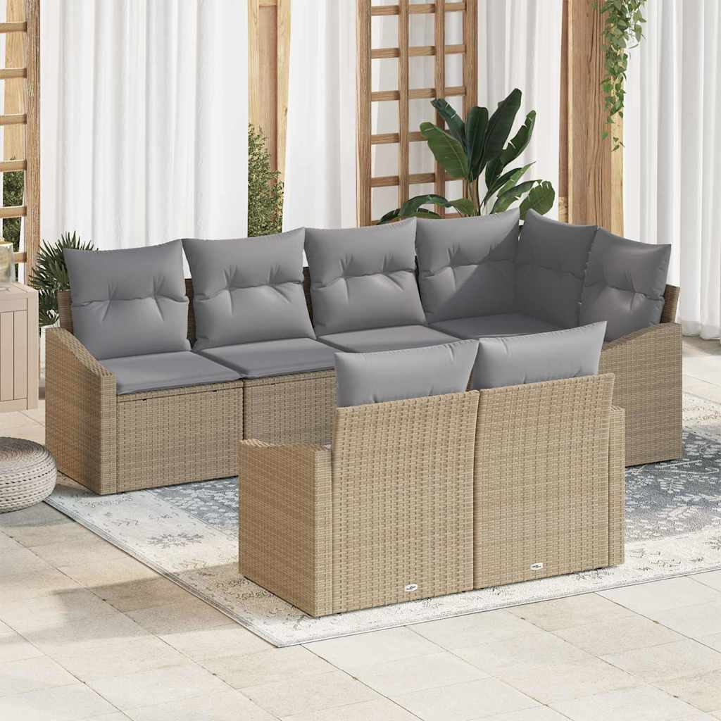 Tuinbankenset met kussen 7 pcs Beige en Licht Grijs poly rattan is nu te koop bij PeponiXL, paradijselijk wonen!