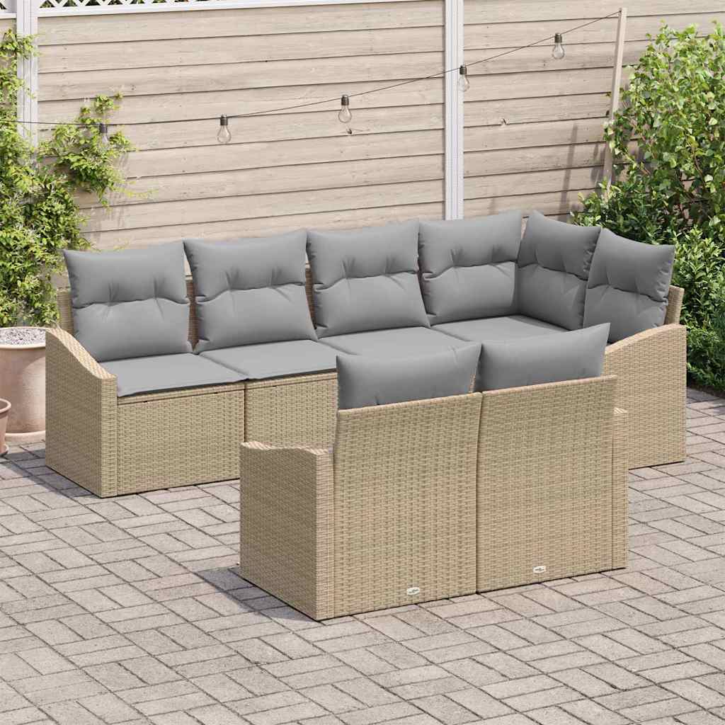 Tuinbankenset met kussen 7 pcs Beige en Licht Grijs poly rattan is nu te koop bij PeponiXL, paradijselijk wonen!