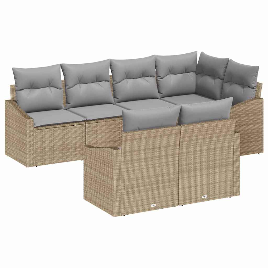 Tuinbankenset met kussen 7 pcs Beige en Licht Grijs poly rattan is nu te koop bij PeponiXL, paradijselijk wonen!