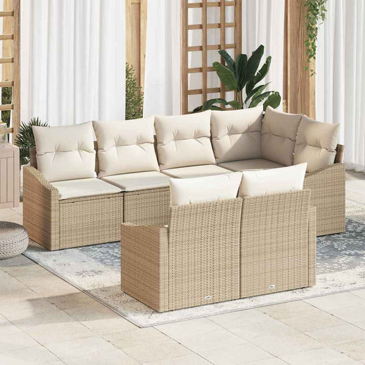 Tuinbankenset met kussen 7 pcs Beige en Wit poly rattan is nu te koop bij PeponiXL, paradijselijk wonen!