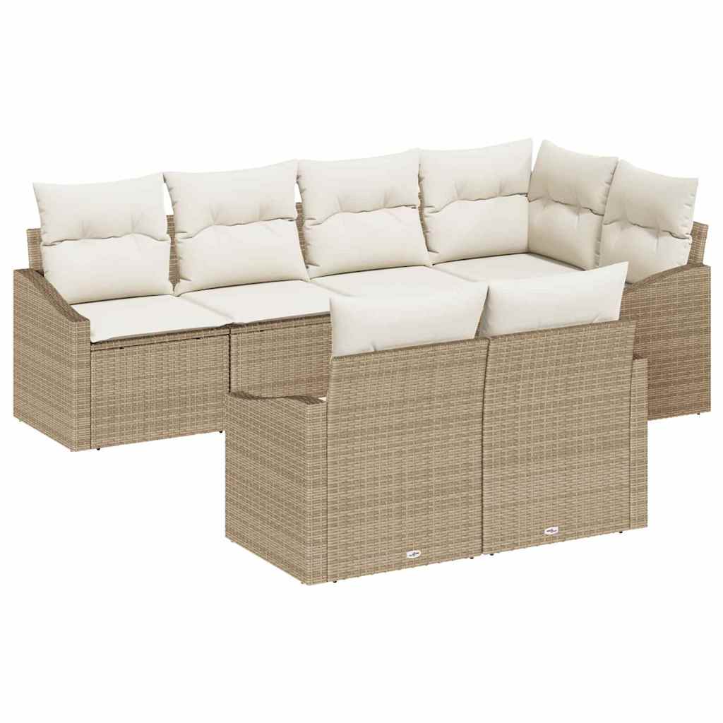 Tuinbankenset met kussen 7 pcs Beige en Wit poly rattan is nu te koop bij PeponiXL, paradijselijk wonen!