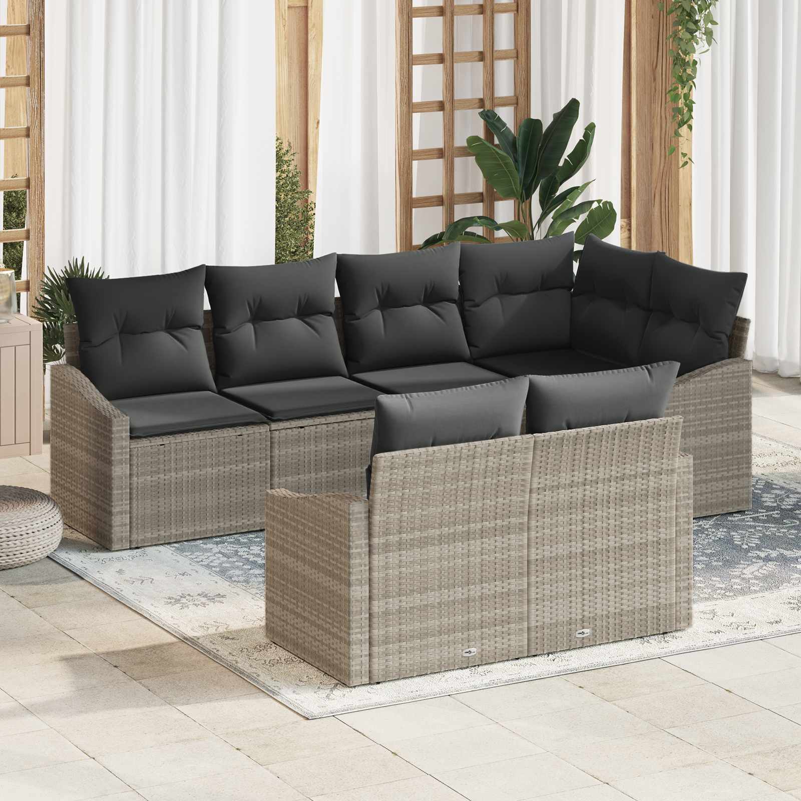 Tuinbankenset met kussen 7 pcs Lichtgrijs poly rattan is nu te koop bij PeponiXL, paradijselijk wonen!