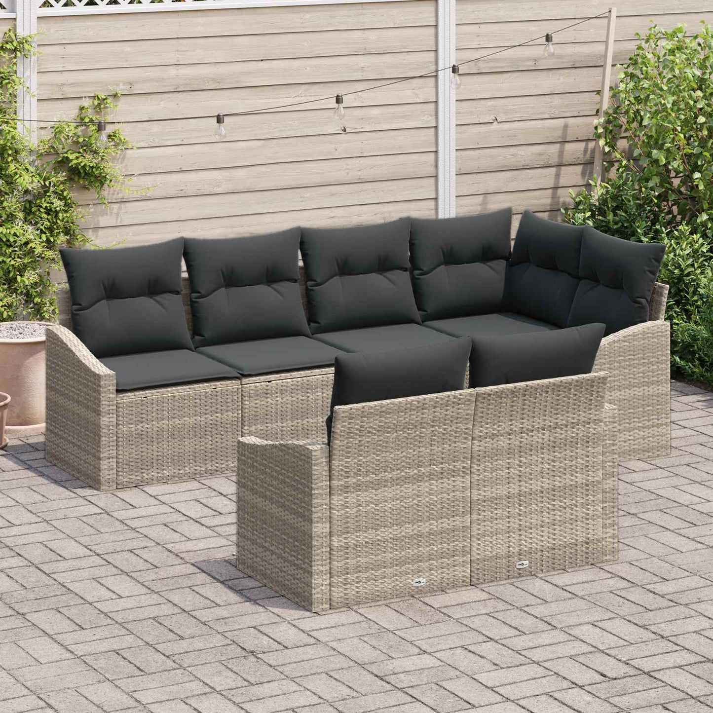 Tuinbankenset met kussen 7 pcs Lichtgrijs poly rattan is nu te koop bij PeponiXL, paradijselijk wonen!